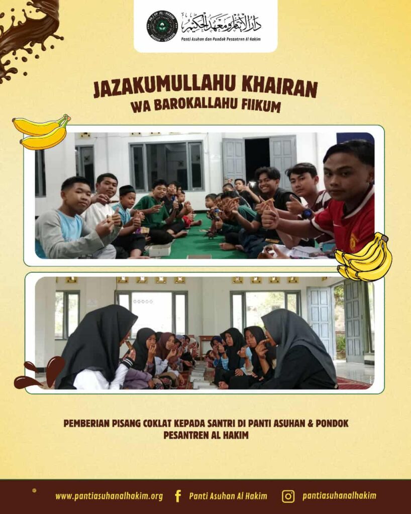 Pemberian pisang cokelat kepada santri di Panti Asuhan dan Pondok Pesantren Al Hakim